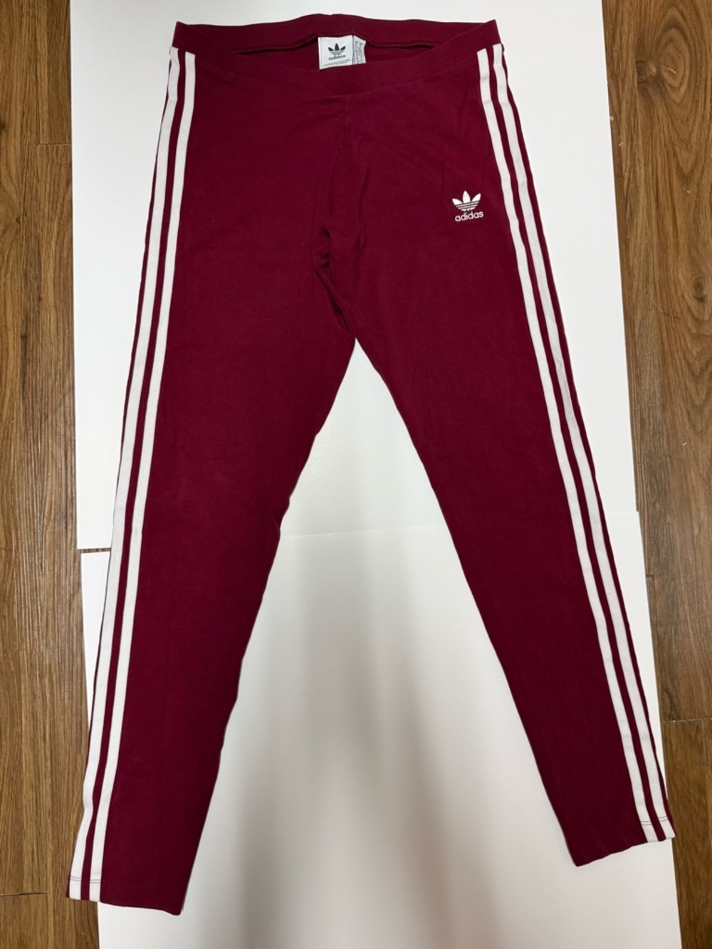 adidas Women’s Maroon Leggings with White 3-Stripes
